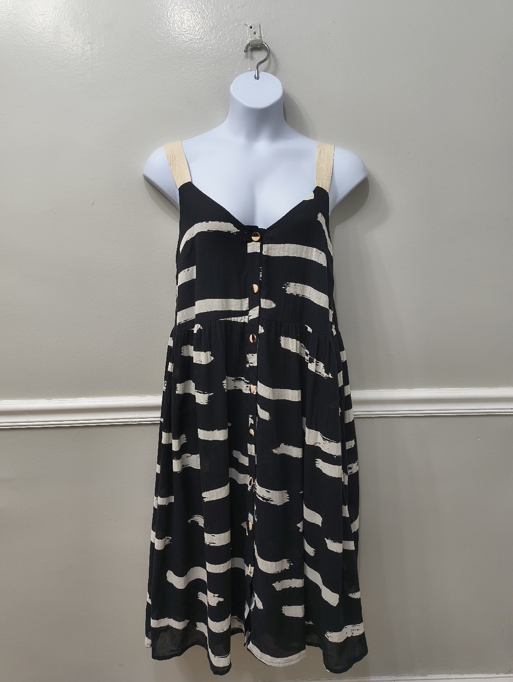 Asos Dress Abstract Print/w Grosgrain Straps Black White Sz 8 Oversized Artsy